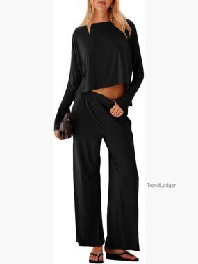 Oversized Crop Top and Wide Leg Pants Lounge Set with Pockets